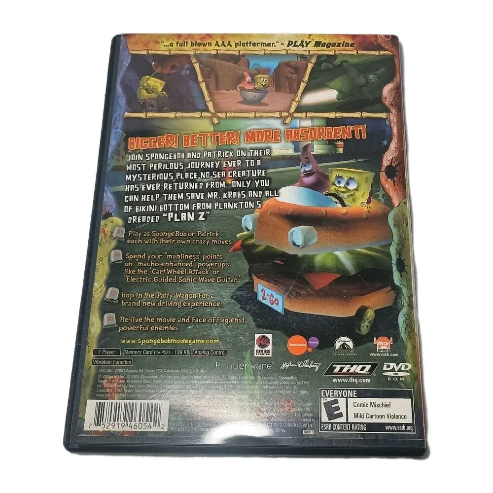 SpongeBob SquarePants The Movie Greatest Hits PlayStation 2 PS2 2004 Nickelodeon